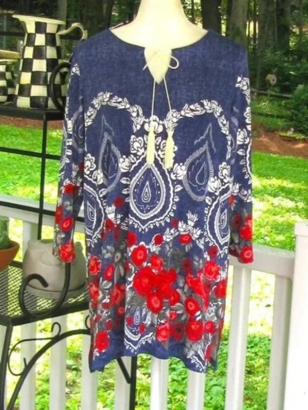 Ali Miles Tassel top shirt blouse Small pullover luxury style polyester stretch